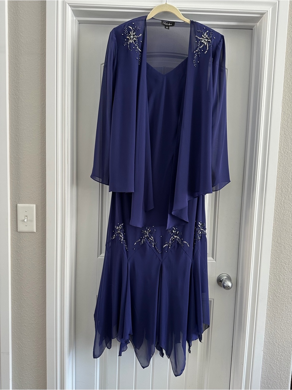 R&M Richards Deep Purple Layered Chiffon Maxi Dress